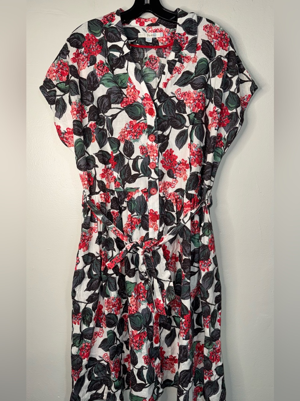 Boden Red & Green Floral Button-Front Midi Dress - Picture 4 of 13